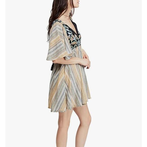 Free People Under the Sun Tunic Top Mini Dress Size Small Floral Striped - Picture 4 of 16